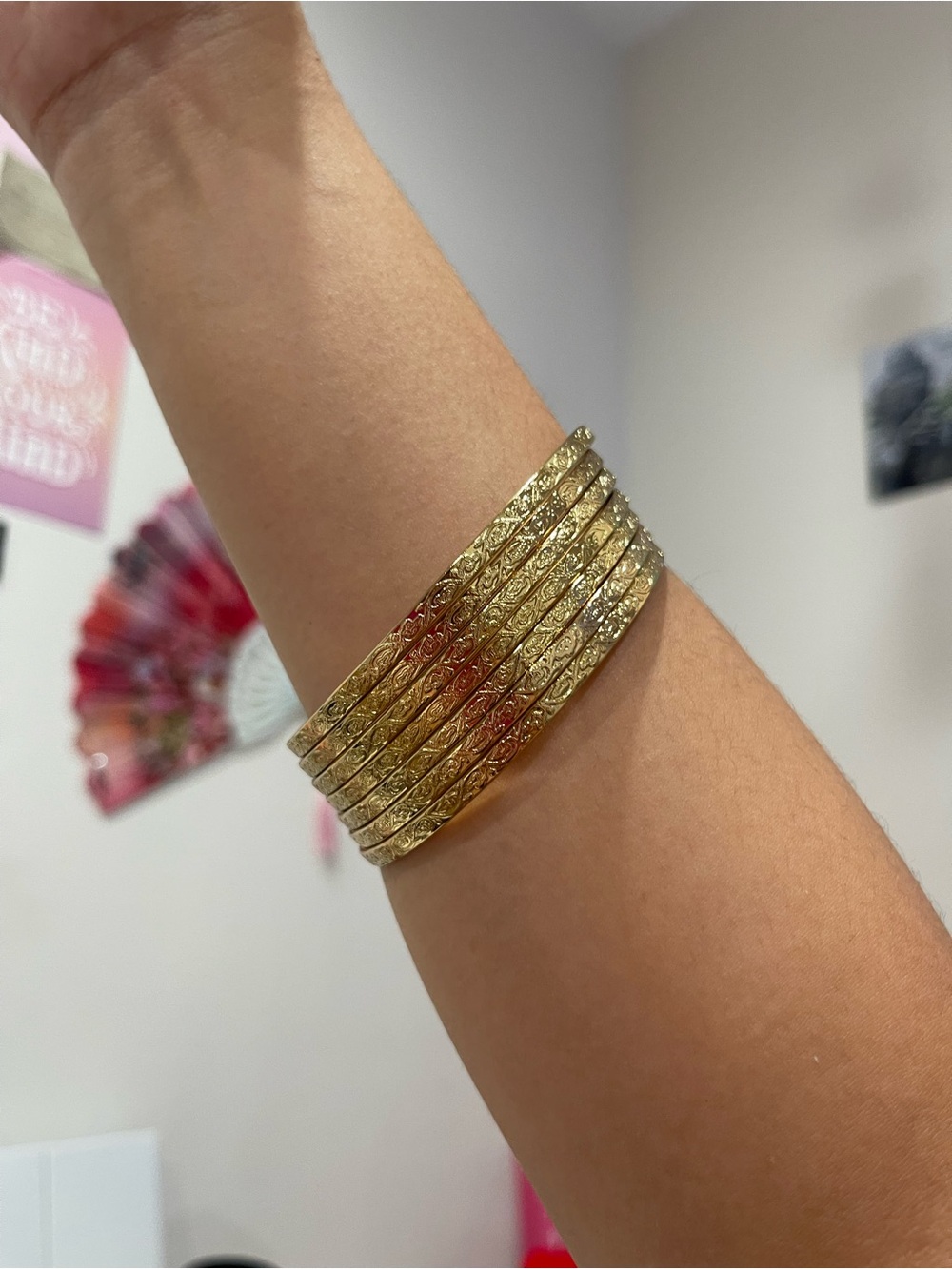 Gold-Tone Engraved Stackable Bangle Bracelet - Women Jewelry